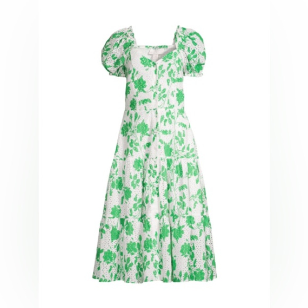 Rachel Parcell | Stencil Floral Eyelet Puff Sleeve Midi Dress Foliage Green - Picture 9 of 12